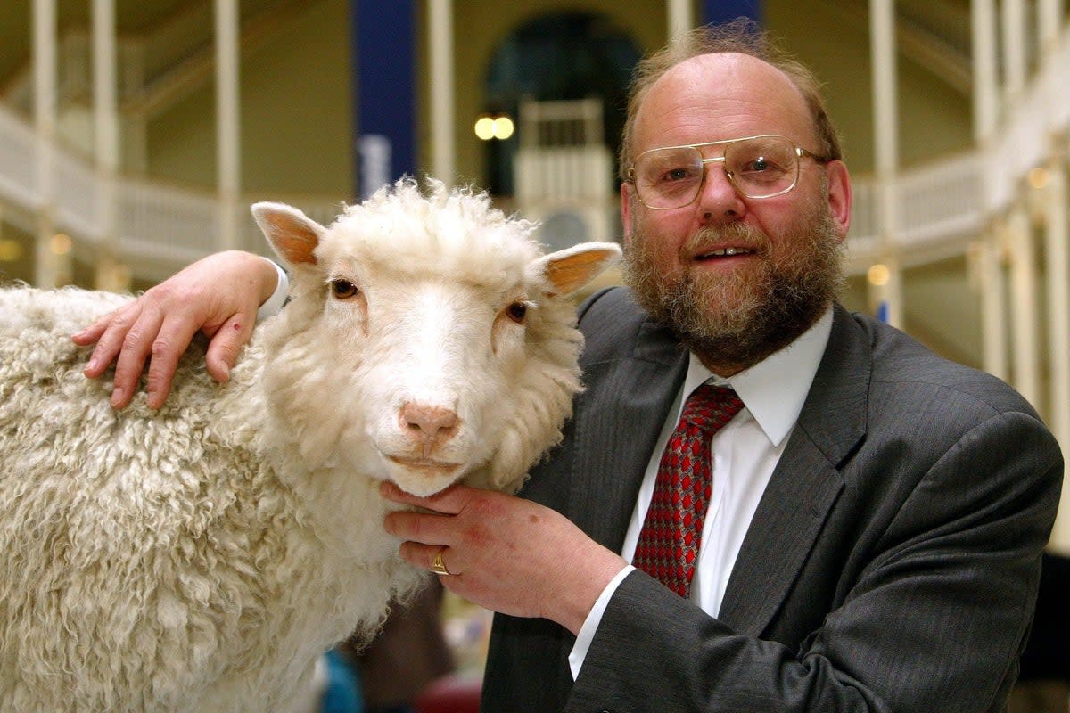 Professor Ian Wilmut with Dolly the sheep in the National Museums of Scotland (Maurice McDonald/PA) (PA Archive)