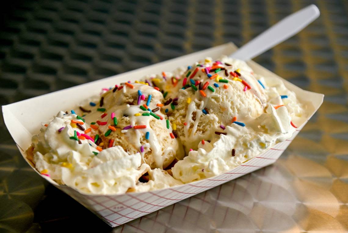 Ice cream nachos with sea turtle and apple crisp ice cream at Cake ‘n Shake at 5577 Thomaston Road, Suite 100B, in Macon.