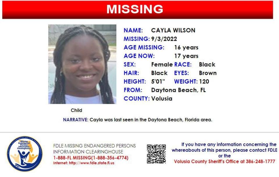 Cayla Wilson was last seen in Daytona Beach on Sept. 3, 2022.