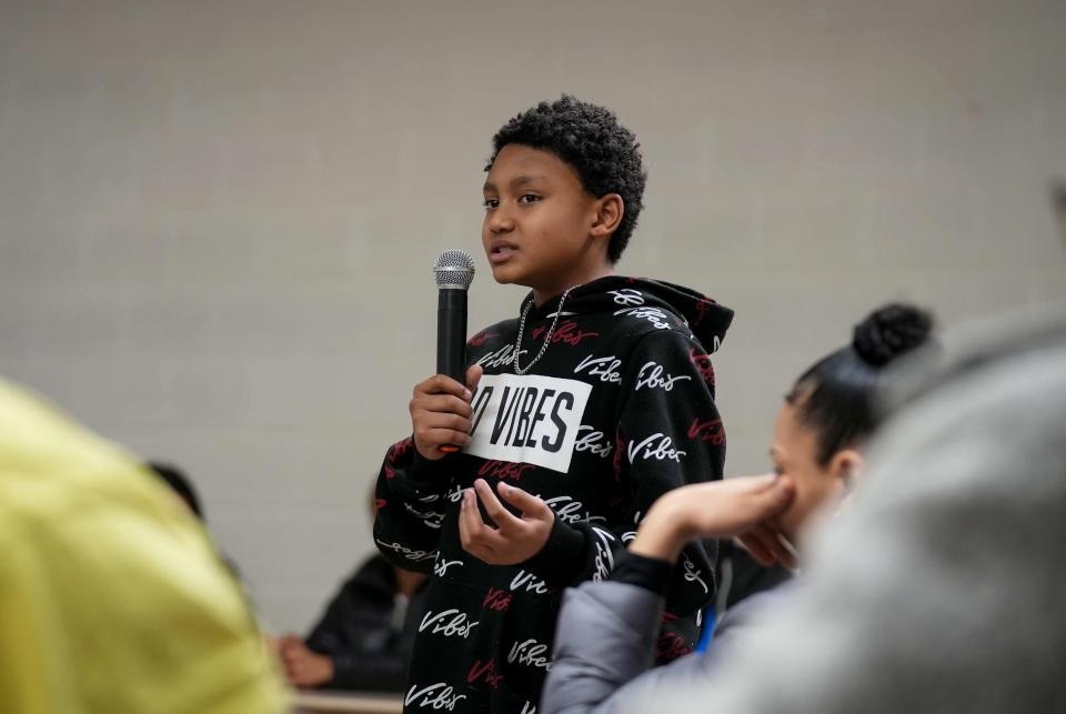 Darin Fernandez speaks at a youth town hall meeting on Monday, Feb. 13, 2023, at the Masonic Lodge on Sixth Street in Des Moines.