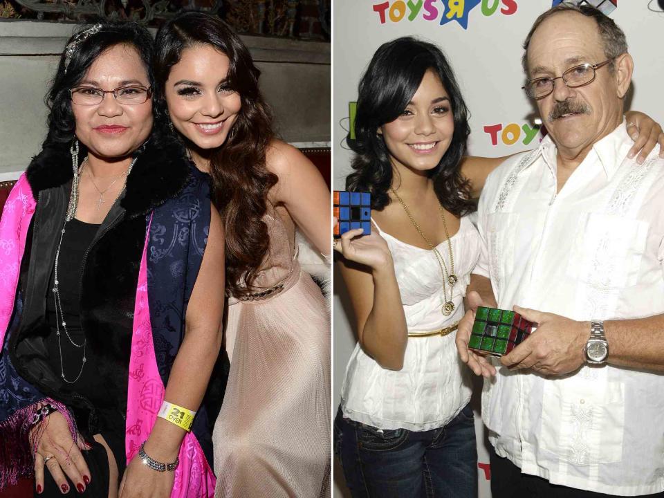 <p>Jason Merritt/WireImage ; Gary Gershoff/WireImage</p> Vanessa Hudgens and Gina Guangco at her birthday party held at No Vacancy on December 14, 2013 in Hollywood, California. ; Vanessa Hudgens and Greg Hudgens celebrate Father