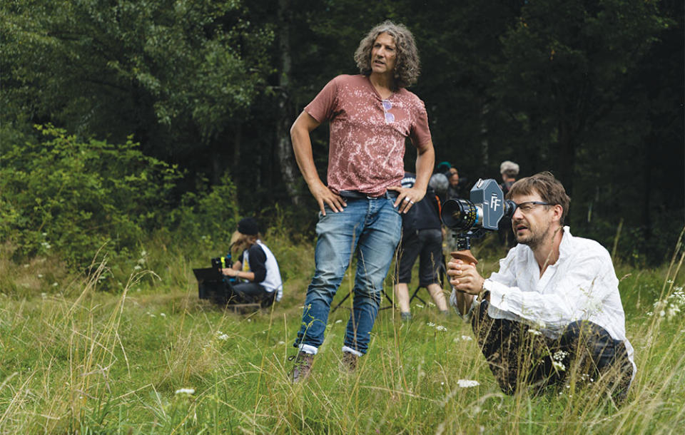 Director Jonathan Glazer left and Zal lined up a shot for Zone, which was shot on digital cameras with high-tech lenses and 6K resolution to make the film look as modern as possible. Each take was 10 minutes, the length of time on the cameras’ digital memory cards. We wanted to see every pixel, notes Zal.