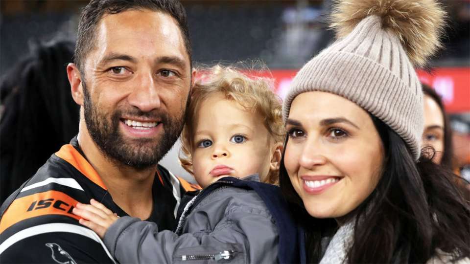 Benji Marshall, pictured here with his wife and daughter.