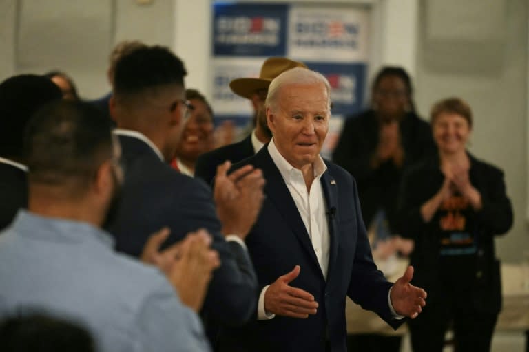 President Joe Biden greets supporters and volunteers at Mary Mac's Tea Room in Atlanta, Georgia on May 18, 2024 (ANDREW CABALLERO-REYNOLDS)