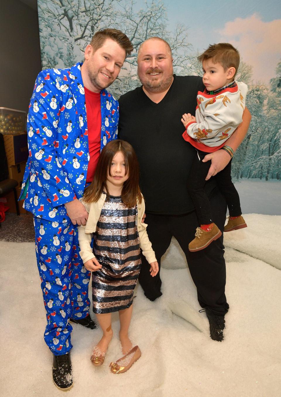 Bill Horn, Simone Masterson-Horn, Scout Masterson, and Bosley Masterson-Horn at the 7th Annual Santa's Secret Workshop benefiting LA Family Housing at Andaz on December 2, 2017 in West Hollywood, California.