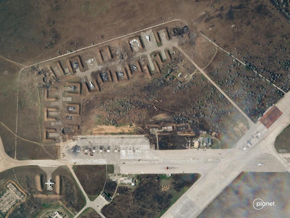 A satellite image shows destroyed Saki air base in Crimea, August 10, 2022