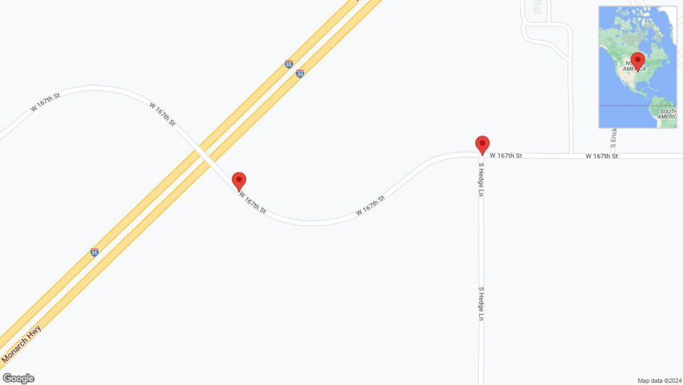 A detailed map that shows the affected road due to 'West 167th Street closed in Gardner' on June 4th at 5:53 p.m.