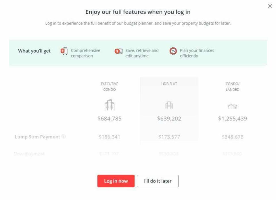 screenshot of DBS property marketplace account login