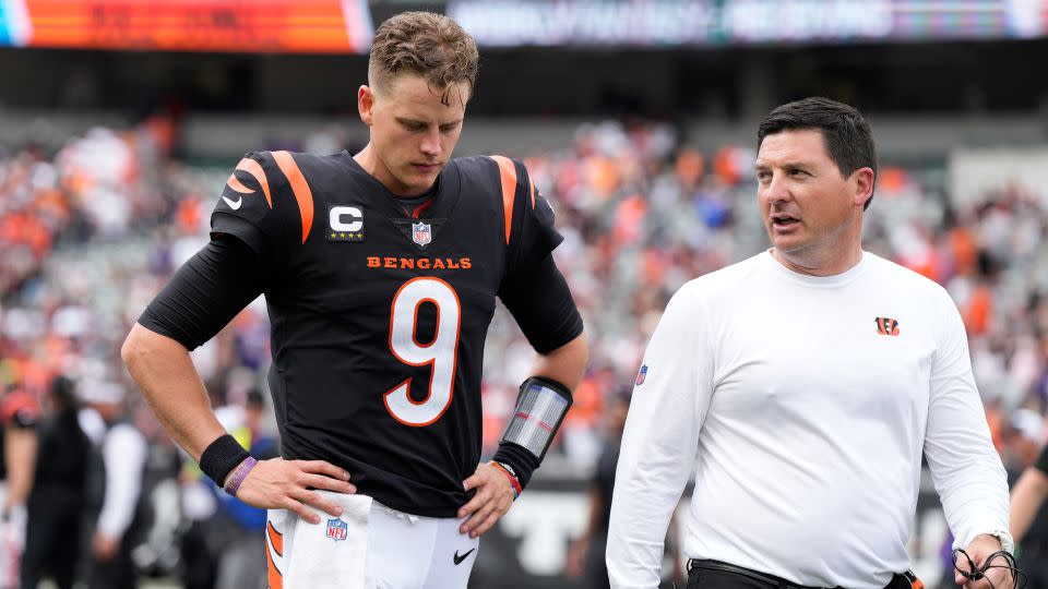 Cincinnati Bengals quarterback Joe Burrow walks off the field against the Baltimore Ravens. - Jeff Dean/AP