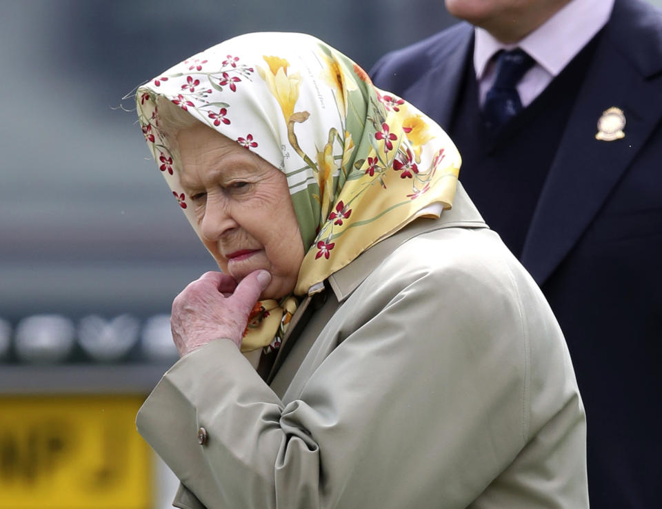 Queen Elizabeth II attends the Royal Windsor Horse Show in Windsor, England, Thursday May 9, 2019. (Andrew Matthews/PA via AP)