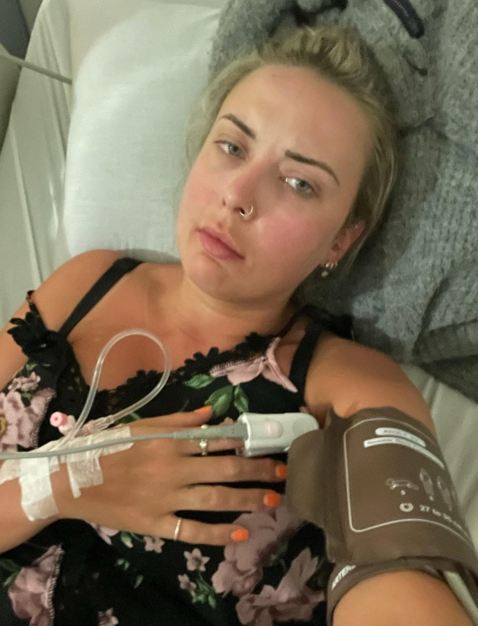 Amy Thomson was rushed to hospital after being stung by a venomous fish while on honeymoon in Mauritius (SWNS)