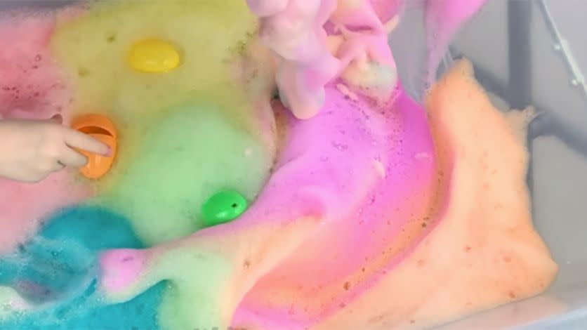 rainbow foam soap sensory bins