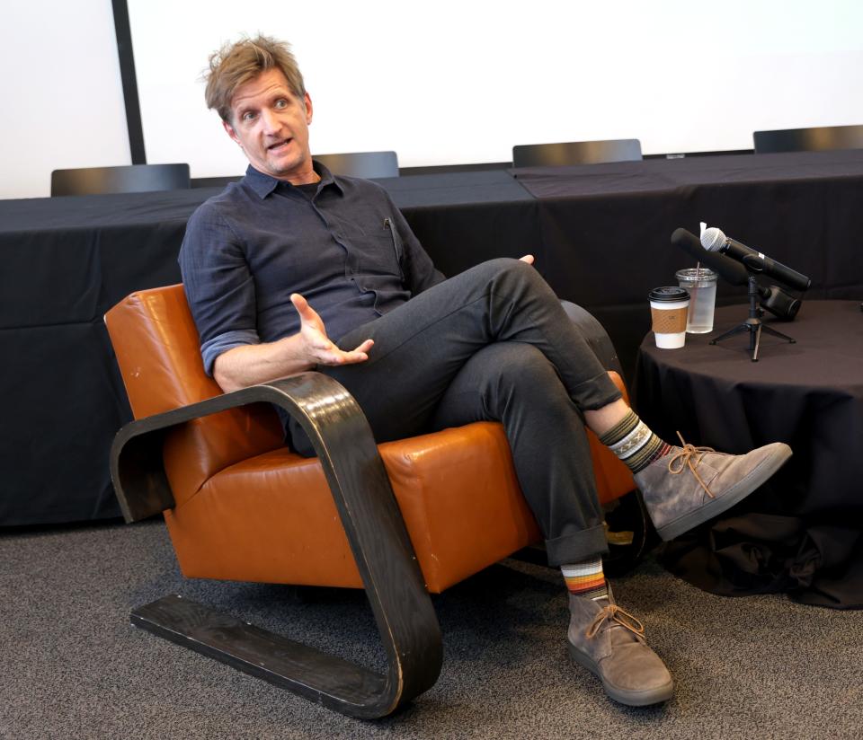 Paul Sparks is interviewed on June 8 by Oklahoman reporter Brandy McDonnell during a deadCenter Film Festival panel discussion at Fordson Hotel in Oklahoma City.