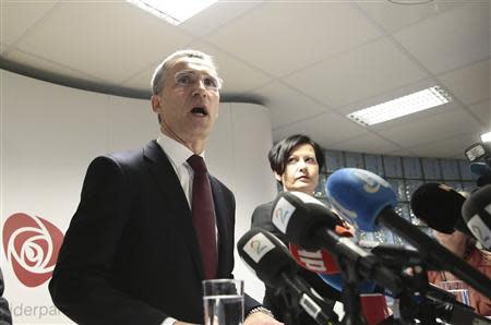 Former Norwegian prime minister Jens Stoltenberg addresses the media in Oslo, after NATO ambassadors chose him to be the next head, March 28, 2014. REUTERS/Hakon Mosvold Larsen/NTB Scanpix