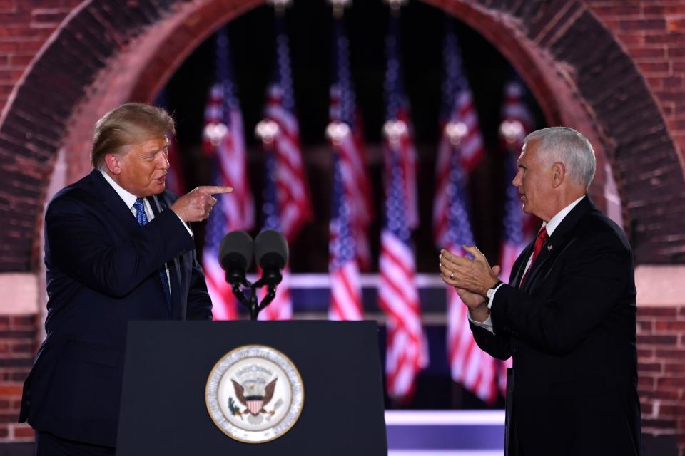 President Donald Trump and Vice President Mike Pence made no mention of the NBA in their Republican National Convention speeches. (Saul Loeb/AFP via Getty Images)