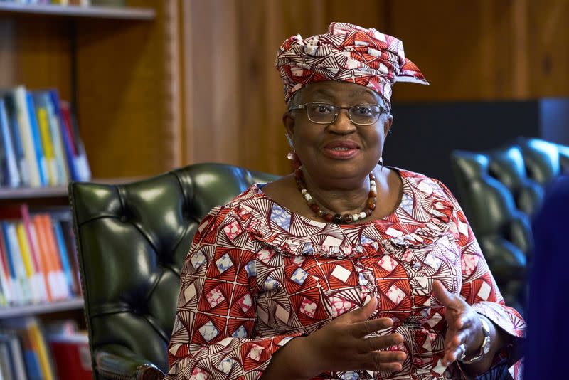 FILE PHOTO: WTO Director-General Ngozi Okonjo-Iweala attends an interview in Geneva