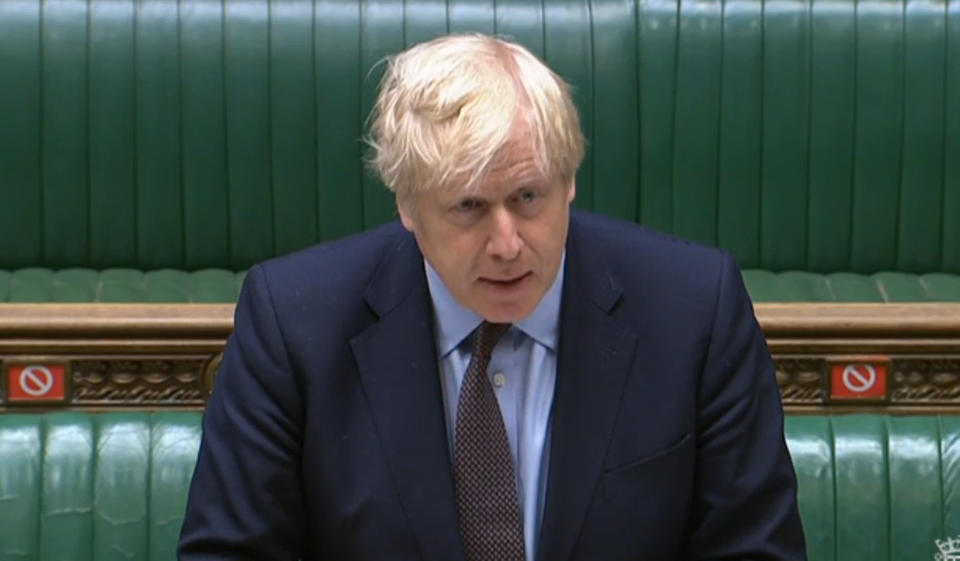 Prime Minister Boris Johnson speaks during Prime Minister's Questions in the House of Commons, London. Picture date: Wednesday May 26, 2021.