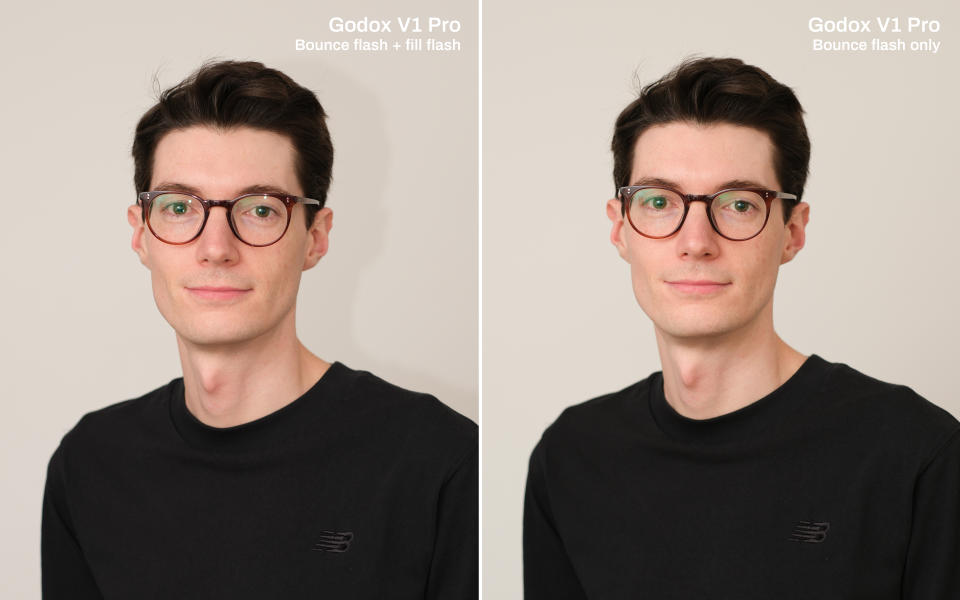 Two versions of a headshot with different lighting next to one another