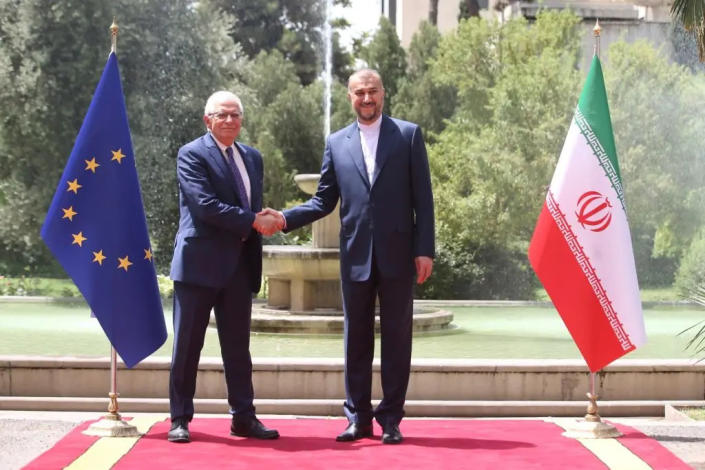 Josep Borrell and Iranian Foreign Minister Hossein Amir Abdollahian