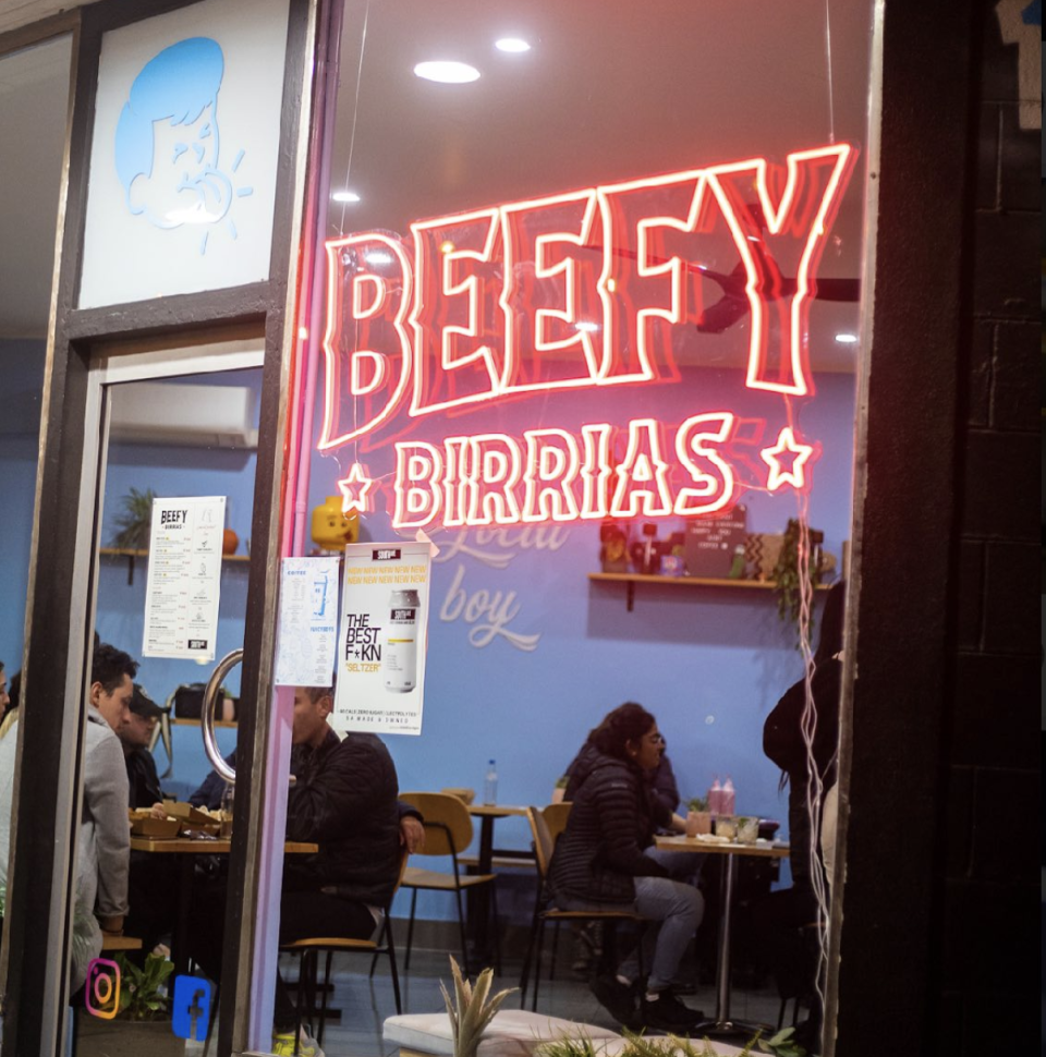Front of Beefy Birrias restaurant. 