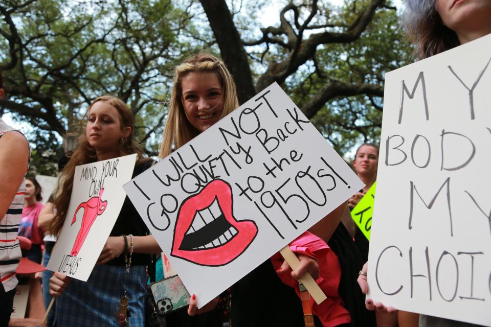 Abortion-rights supporters in Johnson Square.