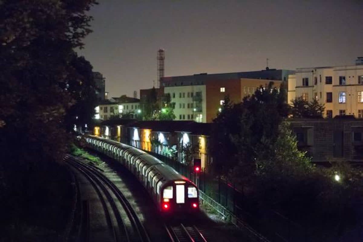 A London Underground train departs White City station in west London early on August 20, 2016, after the 24-hour night Tube service is launched (AFP via Getty Images)