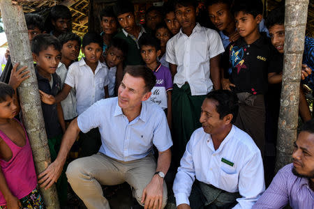 Britain's Foreign Secretary Jeremy Hunt meets with local muslim residents in Maungdaw in Rakhine state, Myanmar, September 20, 2018. Ye Aung Thu/Pool via REUTERS