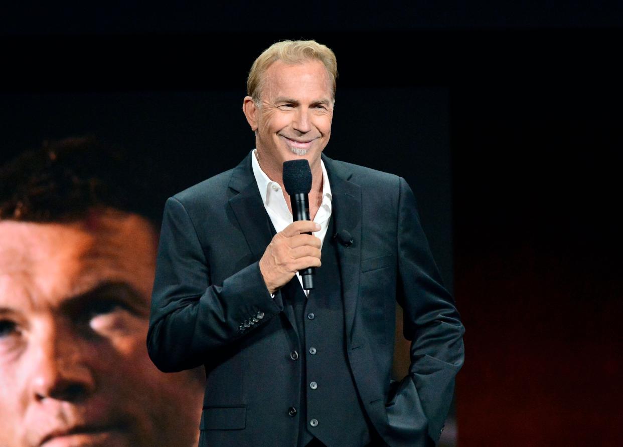 Kevin Costner speaks onstage during CinemaCon.