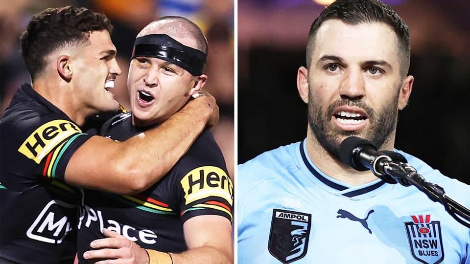 Coach Ivan Cleary has backed Dylan Edwards (pictured left) to shine in the Blues fullback role if he is selected over James Tedesco (pictured right). (Getty Images)