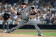 Aug 16, 2018; San Diego, CA, USA; Arizona Diamondbacks starting pitcher Clay Buchholz (32) pitches against the San Diego Padres during the first inning at Petco Park. Jake Roth-USA TODAY Sports