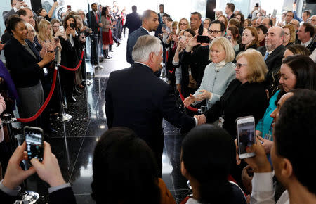 Outgoing U.S. Secretary of State Rex Tillerson says his goodbyes as he departs the State Department in Washington, U.S., March 22, 2018. REUTERS/Kevin Lamarque