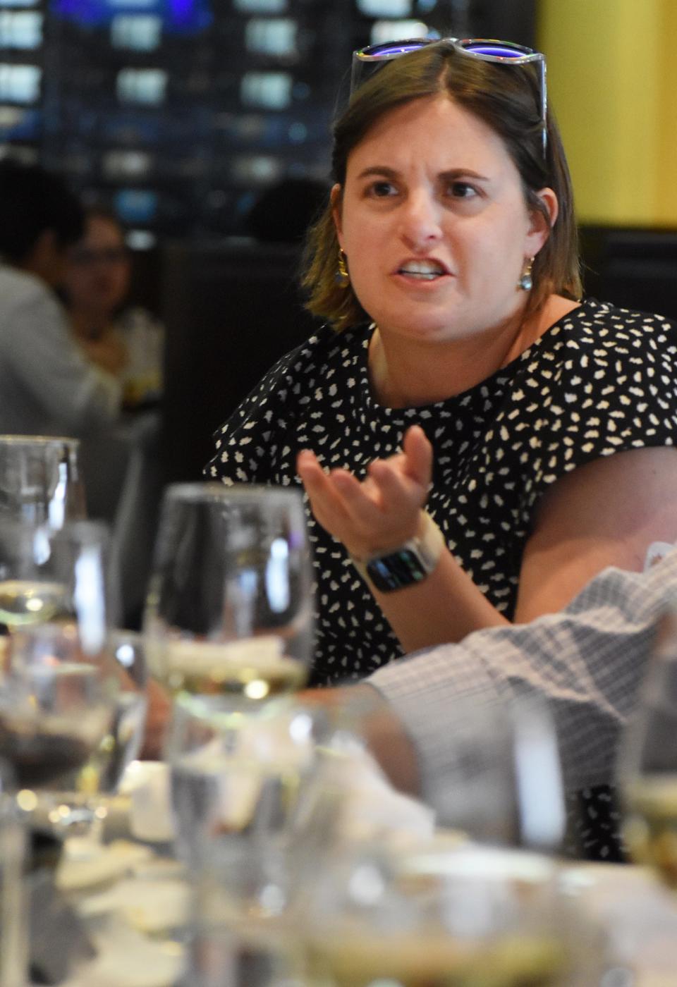 Pam Shwartz, founder of New Bedford Food Tours, dines with the Taste of Portugal Food Tour at Sagres on Columbia Street Friday, May 19