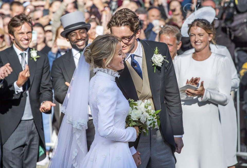 Newly married Ellie Goulding and Caspar Jopling leave York Minster after their wedding.