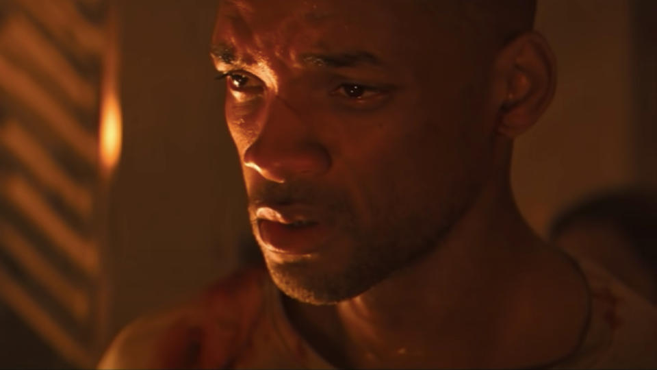 Will Smith tears up in his lab in I Am Legend.