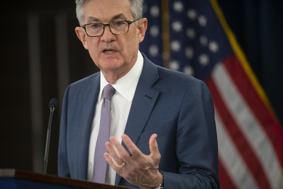 WASHINGTON, DC - MARCH 03: Federal Reserve Chair Jerome H. Powell announces a half percentage point interest rate cut during a speech on March 3, 2020 in Washington, DC. (Photo by Mark Makela/Getty Images)