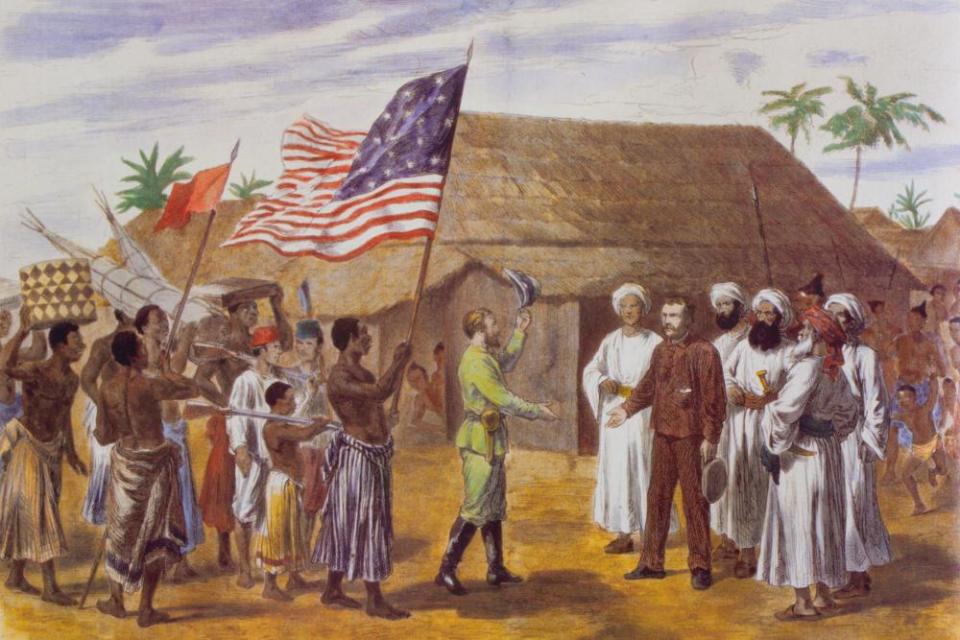 Popular image of ‘lone’ explorer David Livingstone meeting Henry Stanley in 1871.