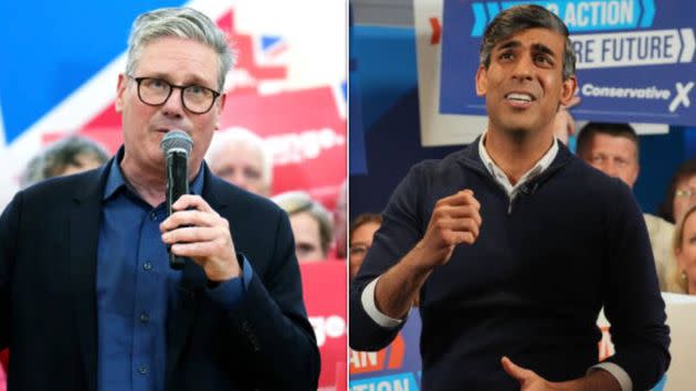 Either Keir Starmer, left, or Rishi Sunak will be prime minister this time tomorrow.