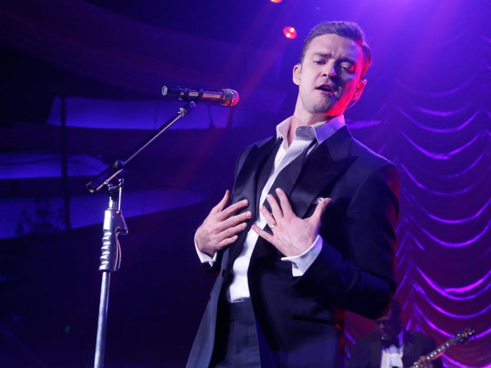 Justin Timberlake performs at his Post Grammy Concert at the Palladium, Sunday, Feb. 10, 2013, in Los Angeles. (Photo by Todd Williamson/Invision/AP)