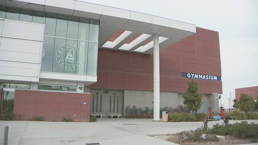 El Camino College gymnasium building in Torrance, California. (KTLA)