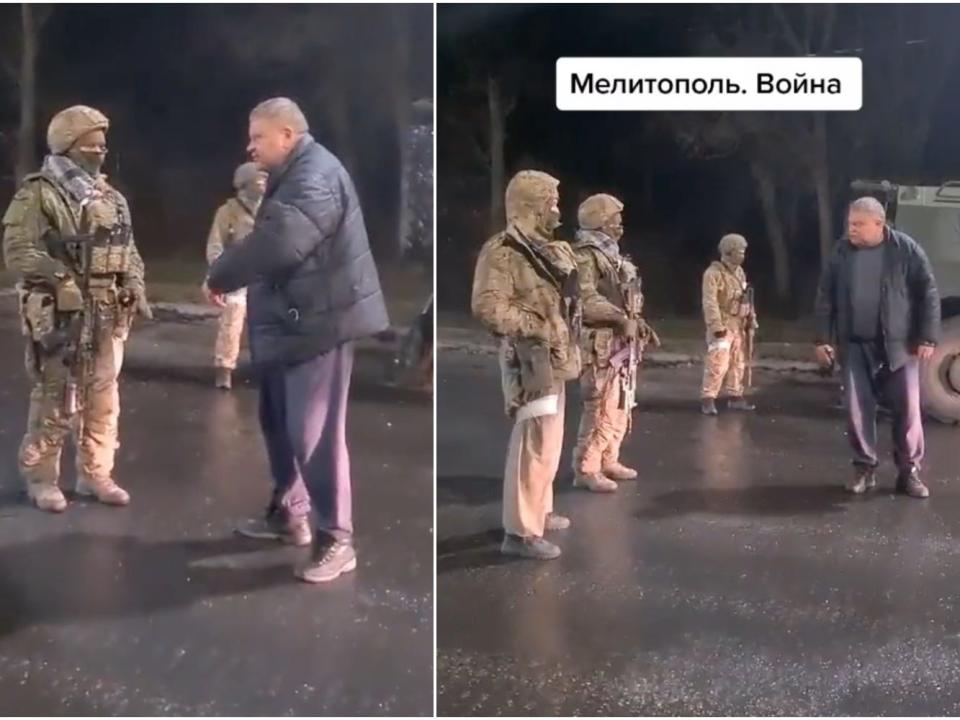 A Ukrainian man scolded Russian troops in Melitopol