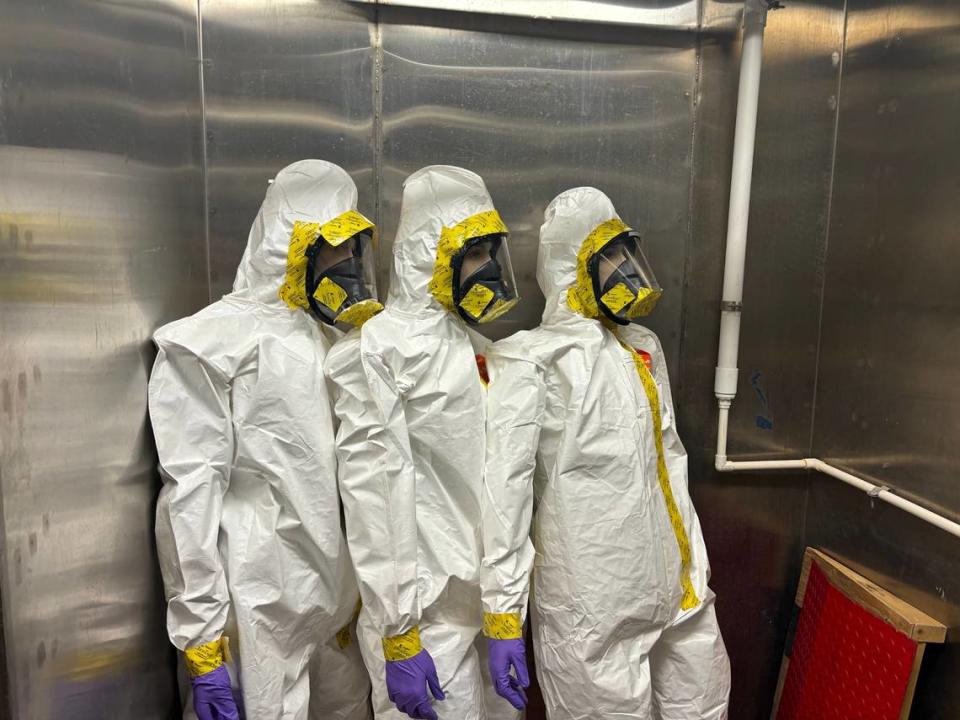 Mannequins with protective equipment at the EPA’s Homeland Security Research Program in Research Triangle Park.