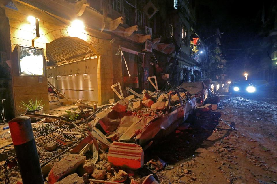 This picture taken on August 4, 2020 shows a general view of destruction in the Gemmayzeh area in the centre of Lebanon's capital Beirut, following a massive explosion at the nearby port of Beirut. - Two huge explosion rocked the Lebanese capital Beirut, wounding dozens of people, shaking buildings and sending huge plumes of smoke billowing into the sky. Lebanese media carried images of people trapped under rubble, some bloodied, after the massive explosions, the cause of which was not immediately known. (Photo by - / AFP) (Photo by -/AFP via Getty Images)