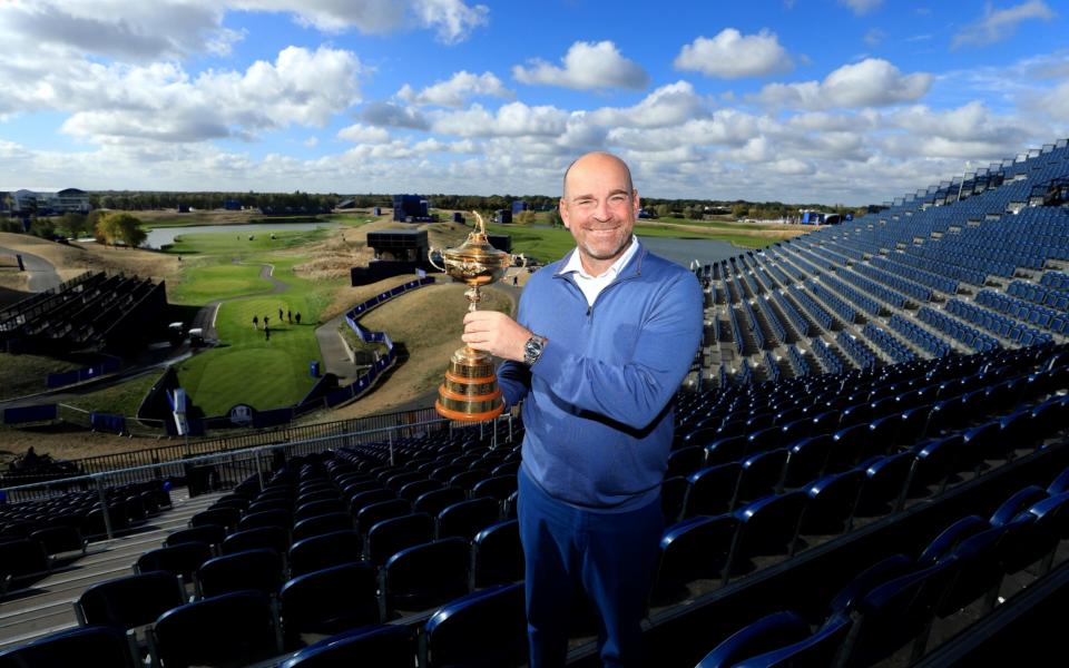 Captain Thomas Bjorn of Europe pose for a photo with The Ryder Cup  - Getty Images