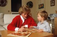 <p>In 1985, Princess Diana helps her son, William, with a jigsaw puzzle <a href="https://www.elledecor.com/celebrity-style/celebrity-homes/a11664224/lucy-liu-kids-playroom-makeover/" rel="nofollow noopener" target="_blank" data-ylk="slk:in his playroom;elm:context_link;itc:0;sec:content-canvas" class="link ">in his playroom</a> in Kensington Palace. </p>