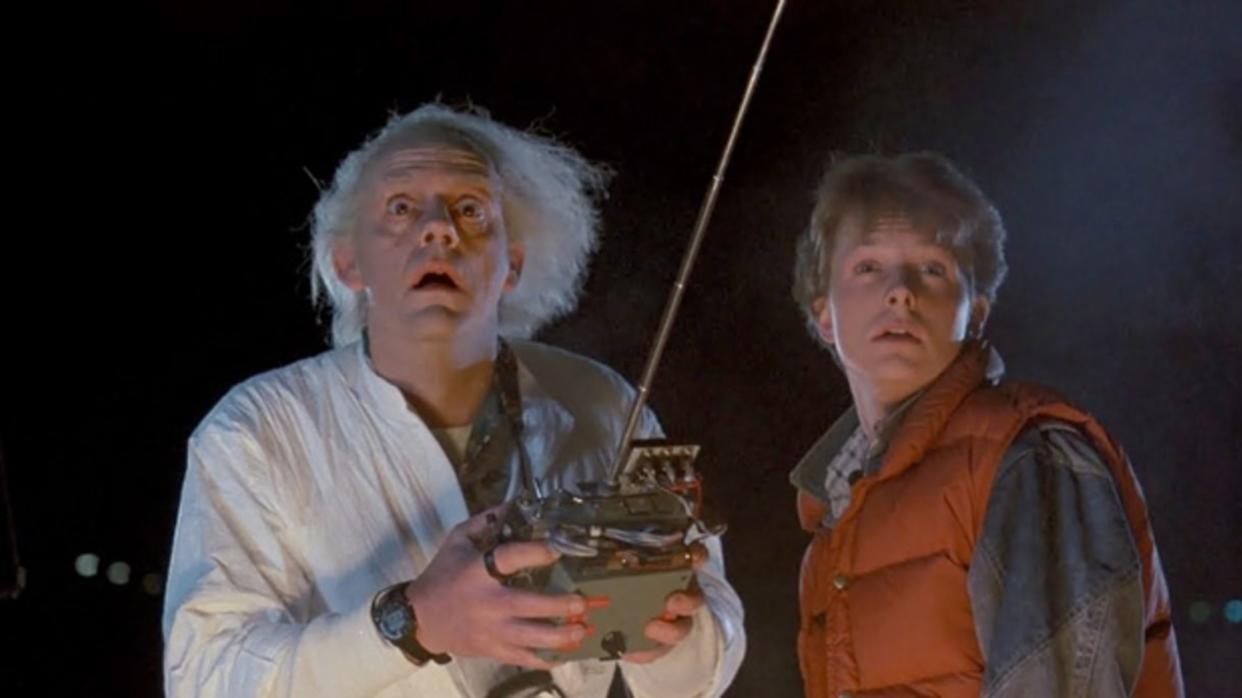 Christopher Lloyd and Michael J Fox in Back To The Future (Credit: Universal)