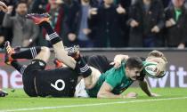 Jacob Stockdale scores the only try in Ireland’s win over New Zealand, a result that confirmed their status as northern hemisphere favourites.