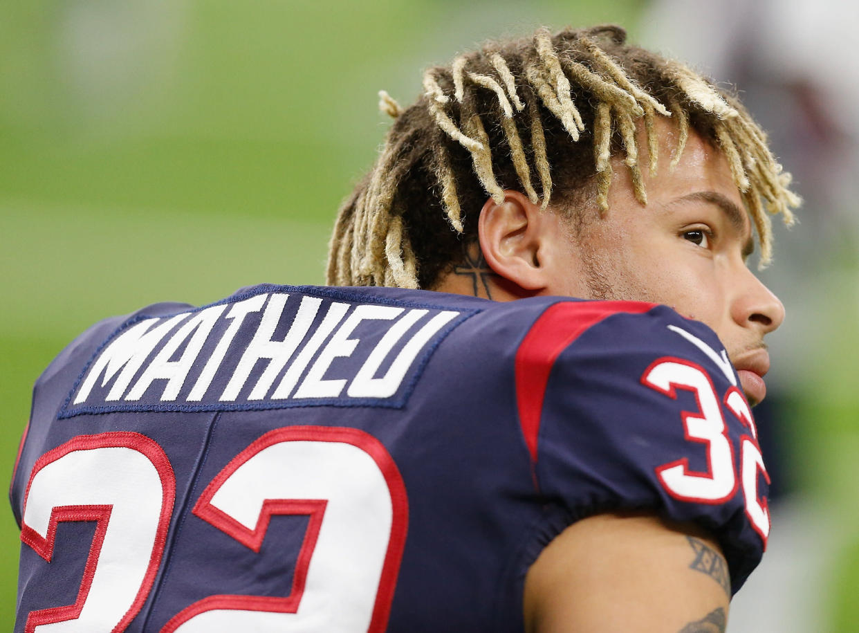 A relative of Tyrann Mathieu is accused of attempting to extort millions by threatening to go to media with sexual assault accusations. (Getty)