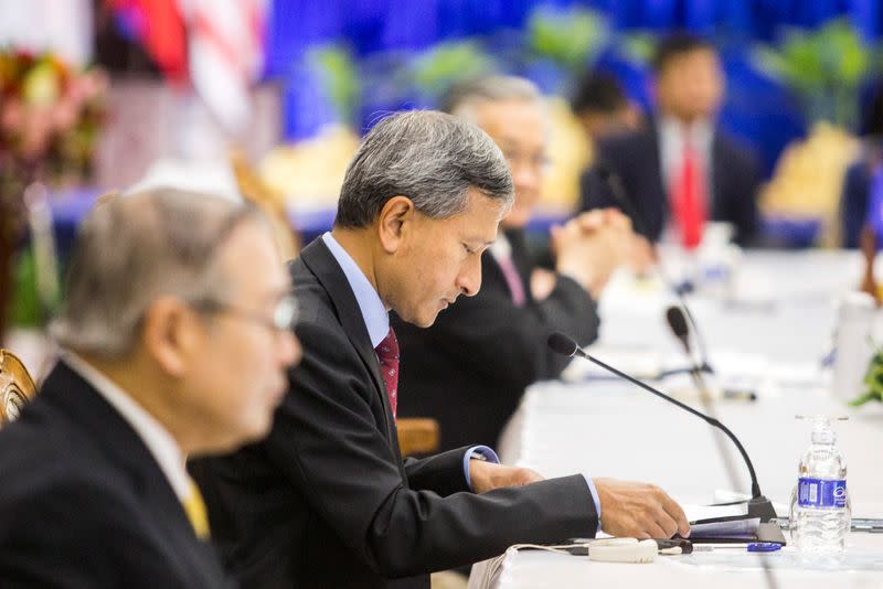 Singapore's Foreign Minister Vivian Balakrishnan attends a session during the ASEAN and China emergency meeting on the coronavirus in Vientiane