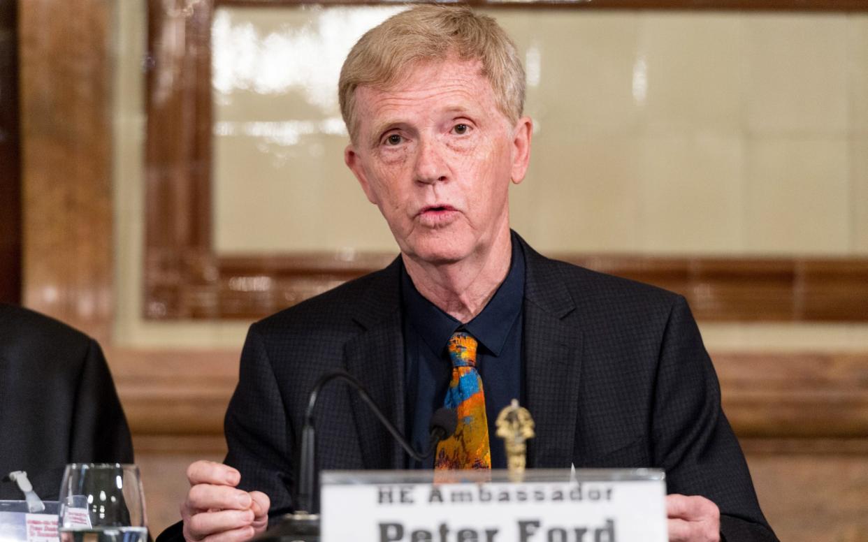 Peter Ford, former UK ambassador to Syria, speaking in London in April 2017 - Anadolu