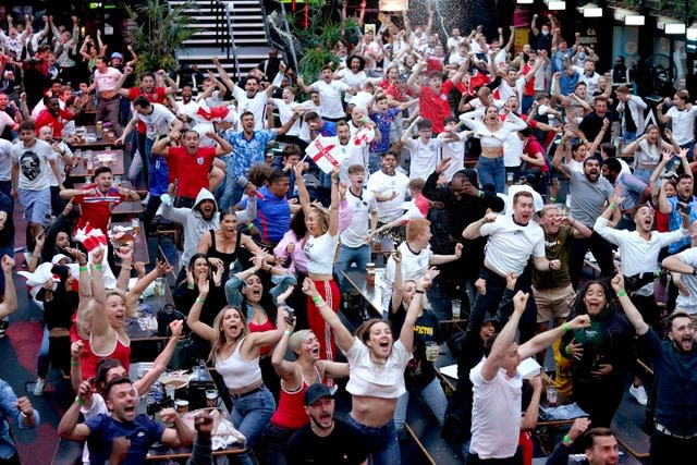 Fans watching England v Denmark